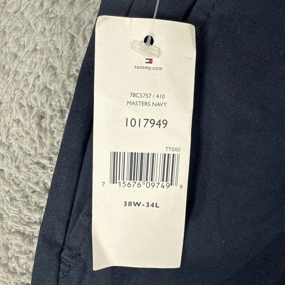 Tommy Hilfiger  Chino Pants Men's 38x34 Navy Blue Tailored Fit Flat Front  NEW